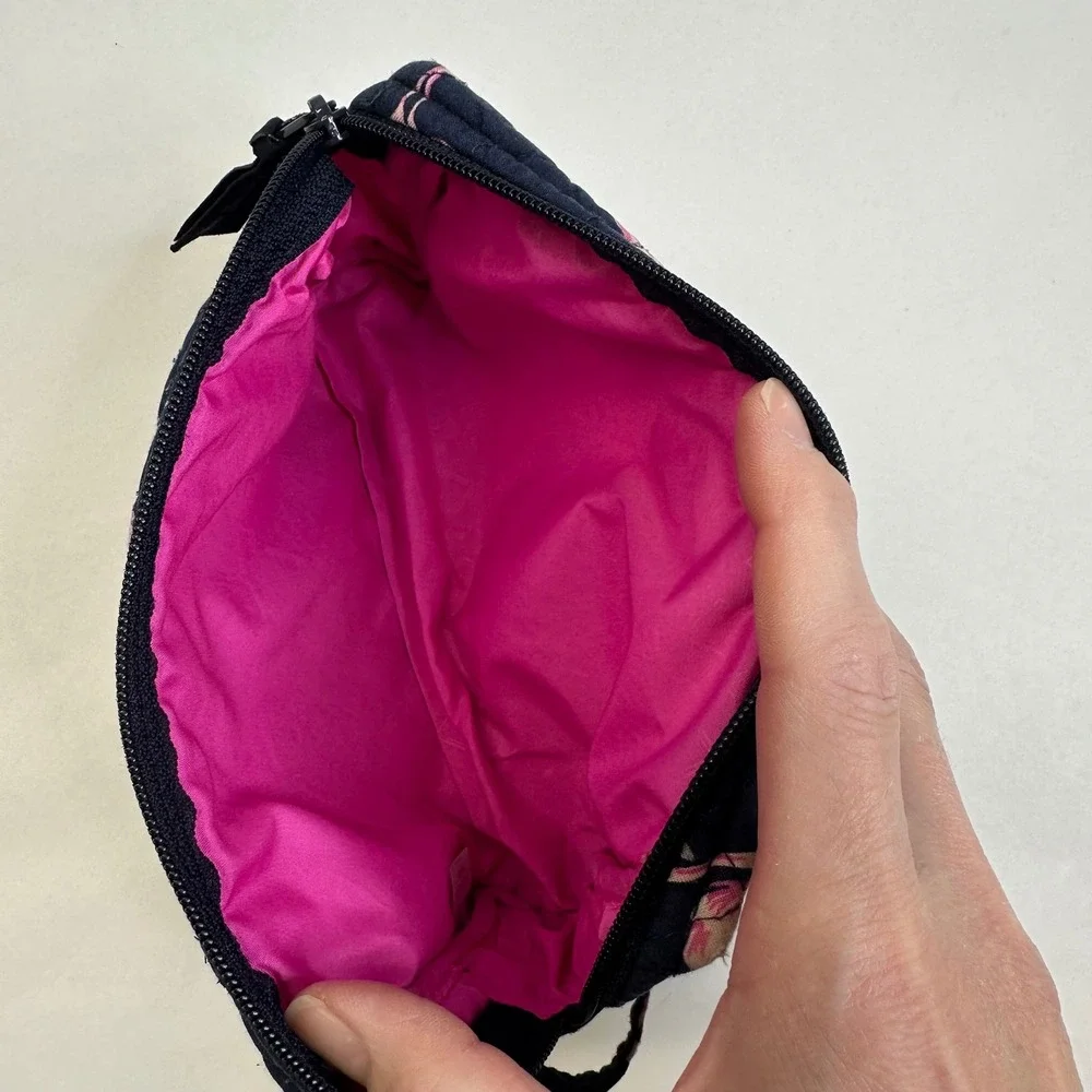 Vera Bradley Navy Pink Flamingo Quilted Cotton Zipper Cosmetic Makeup Bag Pouch